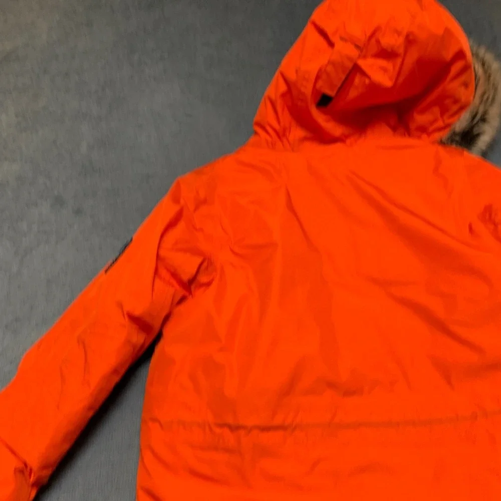 Lands' End Parka Jacket Kids L Orange Sherpa Lined Hooded Snap Full Zip Utility